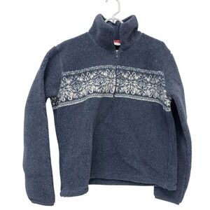 Esprit Blue Snowflake Sherpa Fleece 1/4 Zip Sweater Jacket VintageSize L Acrylic
